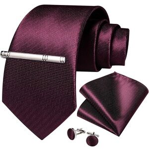 Elegant Maroon Tie Set with Cufflinks